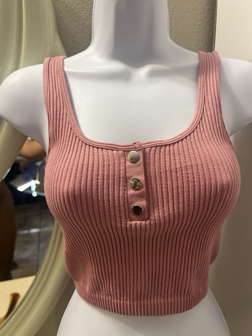 New Women’s Pink Ribbed Tank Top Size Small